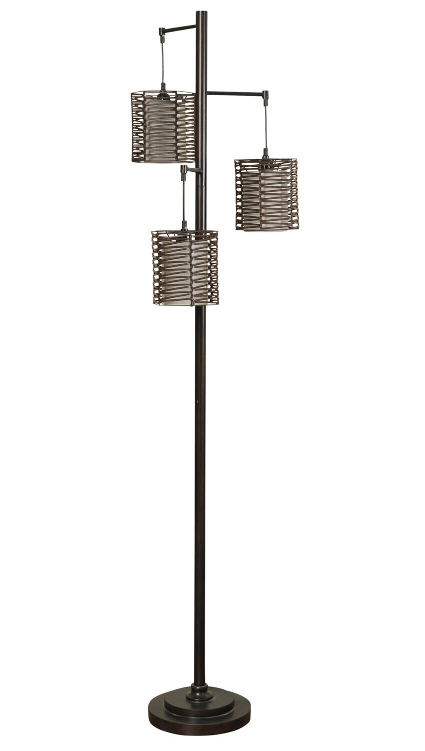 Harlon 71.5 Antiqued-Bronze with Rattan Shades 3 Light Lampadaire|Lampe à pied Harlon de 71,5 po bronze antique à 3 ampoules avec abat-jours en rotin