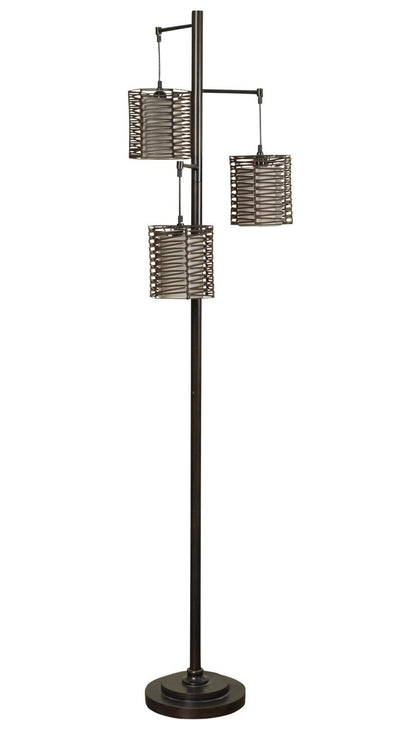 Harlon 71.5 Antiqued-Bronze with Rattan Shades 3 Light Lampadaire|Lampe à pied Harlon de 71,5 po bronze antique à 3 ampoules avec abat-jours en rotin