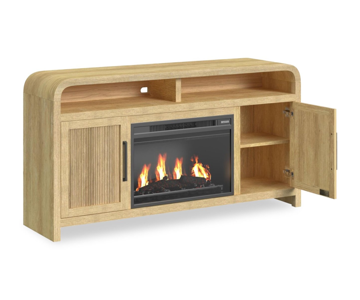 Scott Living Lenore 60 Cheminée électrique meuble TV avec rangement - Naturel | Meuble pour téléviseur Scott Living Lenore de 60 po avec foyer électrique et rangement - naturel | LENNTFIR
