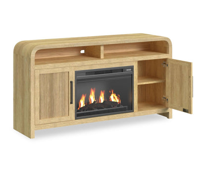 Scott Living Lenore 60 Cheminée électrique meuble TV avec rangement - Naturel | Meuble pour téléviseur Scott Living Lenore de 60 po avec foyer électrique et rangement - naturel | LENNTFIR