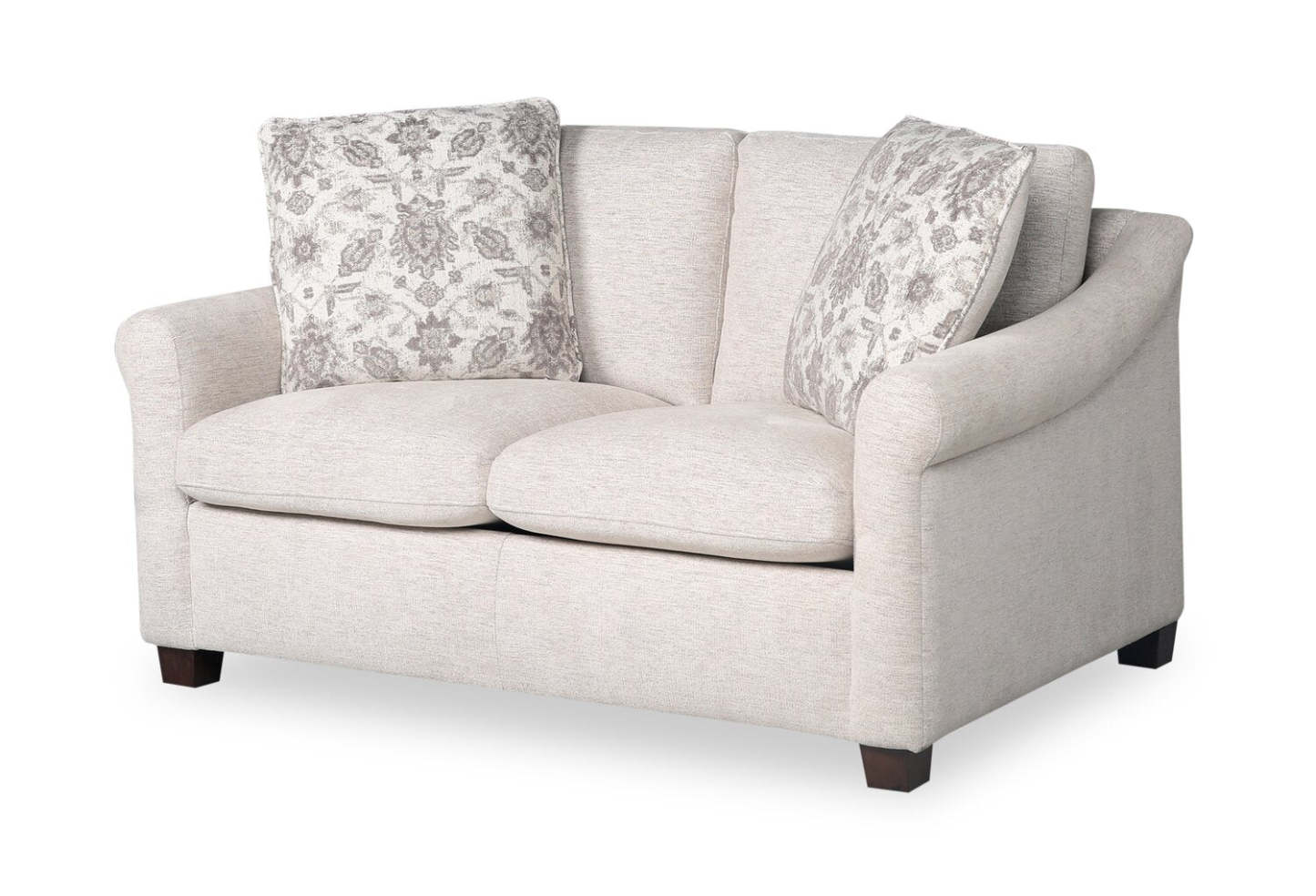 Causeuse Mallie de 60 po en tissu de chenille avec accoudoirs enroulés et pattes en bois - blanc coquillage