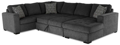 Made in Canada Legend 4-Piece Right-Facing Chenille Fabric Sleeper Sectional with Storage Chaise - Pepper Grey | Canapé-lit sectionnel de droite Legend 4 pièces fabriqué au Canada en tissu de chenille avec chaise longue de rangement - gris poivre