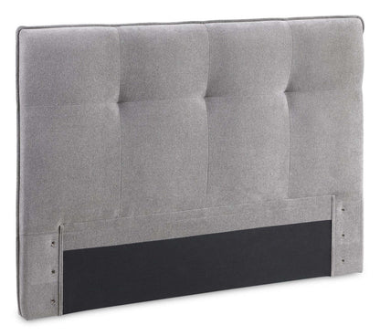 Lit de rangement Amos rembourré en tissu gris avec tête de lit capitonnée et 3 tiroirs intégrés - format grand lit