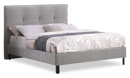 Lit plateforme rembourré Amos en tissu gris avec tête de lit capitonnée - Pleine grandeur | Lit plateforme Amos rembourré en tissu gris avec tête de lit capitonnée - format lit double