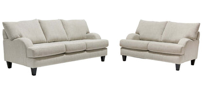 Fabriqué au Canada, causeuse Nofia de 58 po en tissu de chenille avec 2 coussins décoratifs et pattes en bois - lin beige