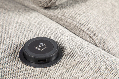 Sofa sectionnel Savvy 5 pièces en tissu d’apparence lin avec appuie-têtes réglables, porte-gobelets et port USB - gris