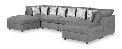 Scott Living Evolve Modular 6-Piece Linen-Look Fabric Sectional with Feather Down Cushions - Charcoal Grey | Canapé sectionnel modulaire Evolve de Scott Living 6 pièces en tissu d’apparence lin avec coussins en duvet et plumes - gris anthracite