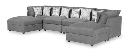 Scott Living Evolve Modular 6-Piece Linen-Look Fabric Sectional with Feather Down Cushions - Charcoal Grey | Canapé sectionnel modulaire Evolve de Scott Living 6 pièces en tissu d’apparence lin avec coussins en duvet et plumes - gris anthracite