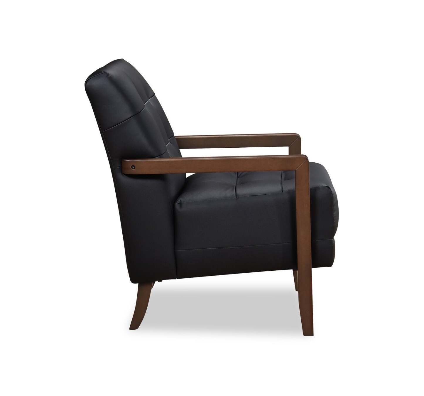 Fauteuil d'appoint Enzo 26 en cuir véritable avec capitonnage en biscuit, accoudoirs sur rail et pieds en bois - Noir | Fauteuil d'appoint Enzo de 26 po en cuir avec capitonnage en véritable biscuit, accoudoirs rectilignes et pattes en bois - noir