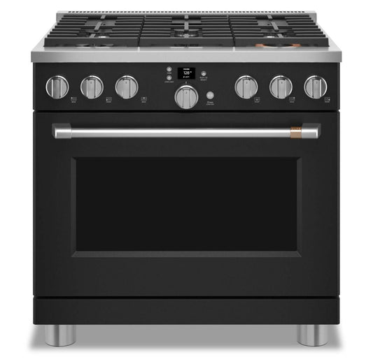 Cuisinière intelligente à gaz Café de 6,2 pi³ avec convection européenne véritable et grilles autone… - Noir mat - …