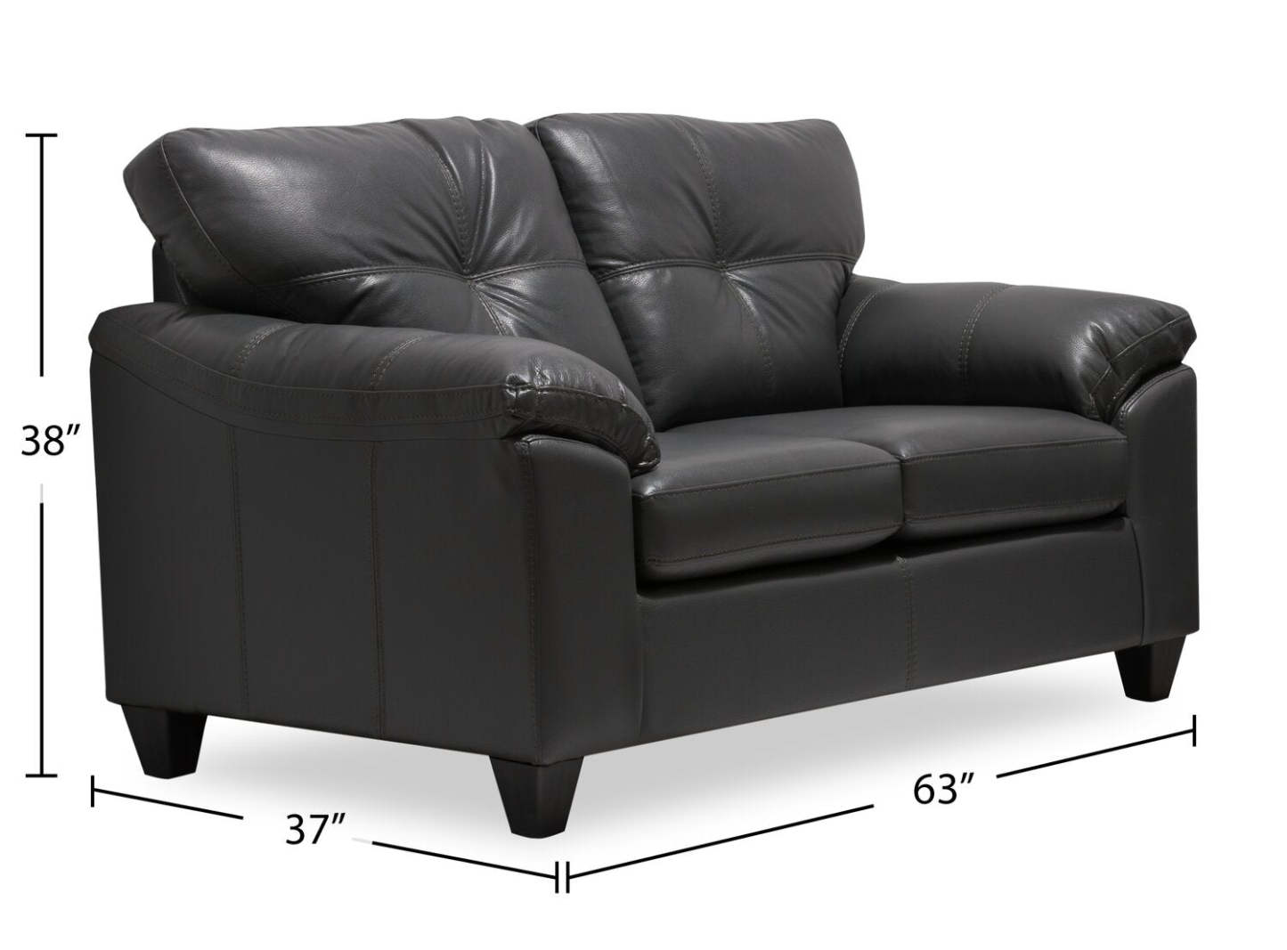 Causeuse Addison de 63 po fabriquée au Canada en tissu d’apparence cuir avec coussins de siège amovibles et capitonnage - grise