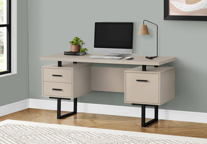 Bureau réversible Teagan 60 à 3 tiroirs - Taupe clair|Bureau réversible Teagan de 60 po à 3 tiroirs - taupe clair