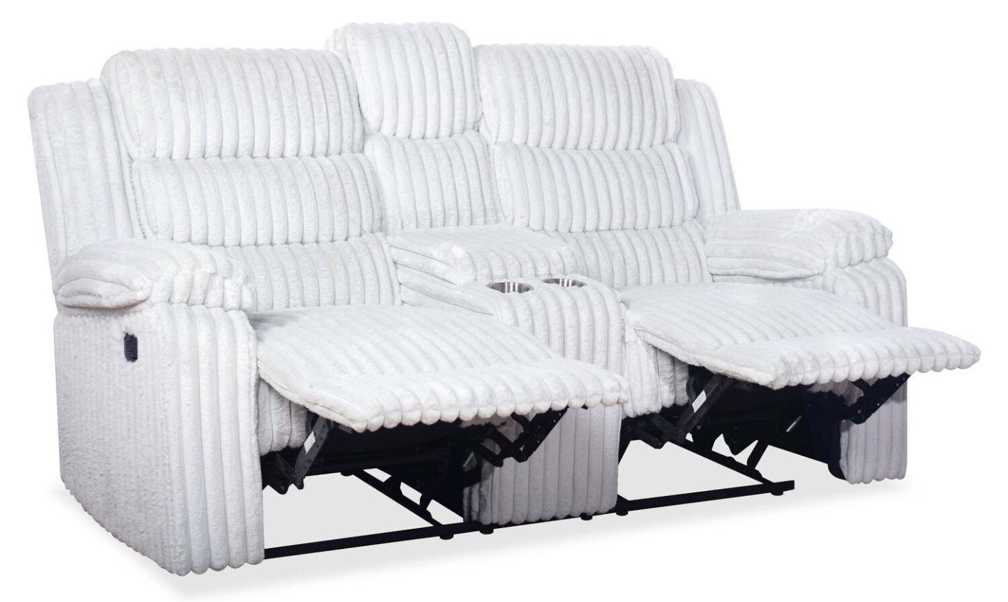 Causeuse inclinable Bryson de 72 po en tissu de fausse fourrure avec console de rangement - gris brume