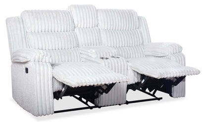 Causeuse inclinable Bryson de 72 po en tissu de fausse fourrure avec console de rangement - gris brume