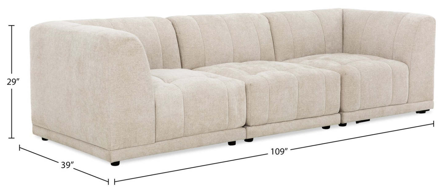 Sofa modulaire Oaklyn Kort & Co. de 109 po en tissu avec coussins de siège capitonnés - beige