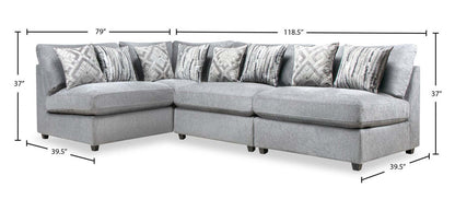 Sofa sectionnel modulaire Evolve de Scott Living 4 pièces en tissu d’apparence lin avec coussins en duvet et plumes - gris