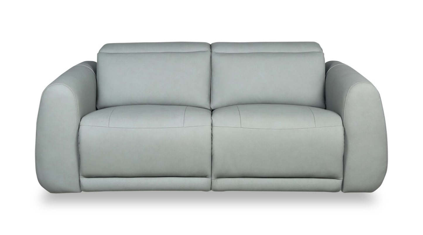 Sofa à inclinaison électrique Gianna de 76 po en cuir véritable avec appuie-têtes électriques et ports USB - bleu spa