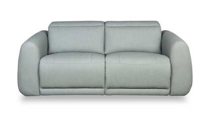 Sofa à inclinaison électrique Gianna de 76 po en cuir véritable avec appuie-têtes électriques et ports USB - bleu spa