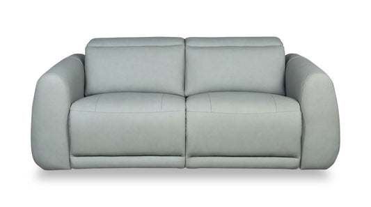 Sofa à inclinaison électrique Gianna de 76 po en cuir véritable avec appuie-têtes électriques et ports USB - bleu spa