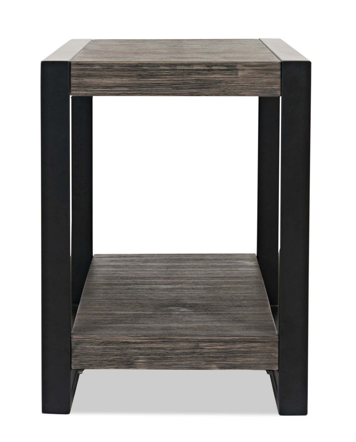 Apex 18 Modern Chairside Table with Shelf - Grey with Black Metal Legs|Table de fauteuil moderne Apex 18 po avec tablette - grise avec pattes en métal noir