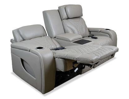 Elite 74 Genuine Leather Massage Power Reclining Loveseat with Immersive Audio and Power Headrests - Putty | Causeuse de massage à inclinaison électrique Elite de 74 po en cuir véritable avec son immersif et appuie-têtes électriques - mastic