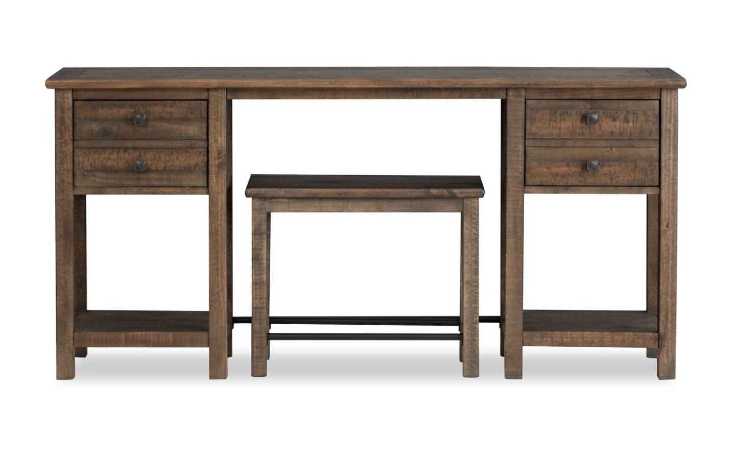 Edwin 64” Country Pine Sofa Table with Storage and Stool - Homestead Brown | Table de salon Edwin de 64 po en pin champêtre avec rangement et tabouret - brun champêtre