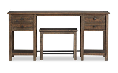 Edwin 64” Country Pine Sofa Table with Storage and Stool - Homestead Brown | Table de salon Edwin de 64 po en pin champêtre avec rangement et tabouret - brun champêtre