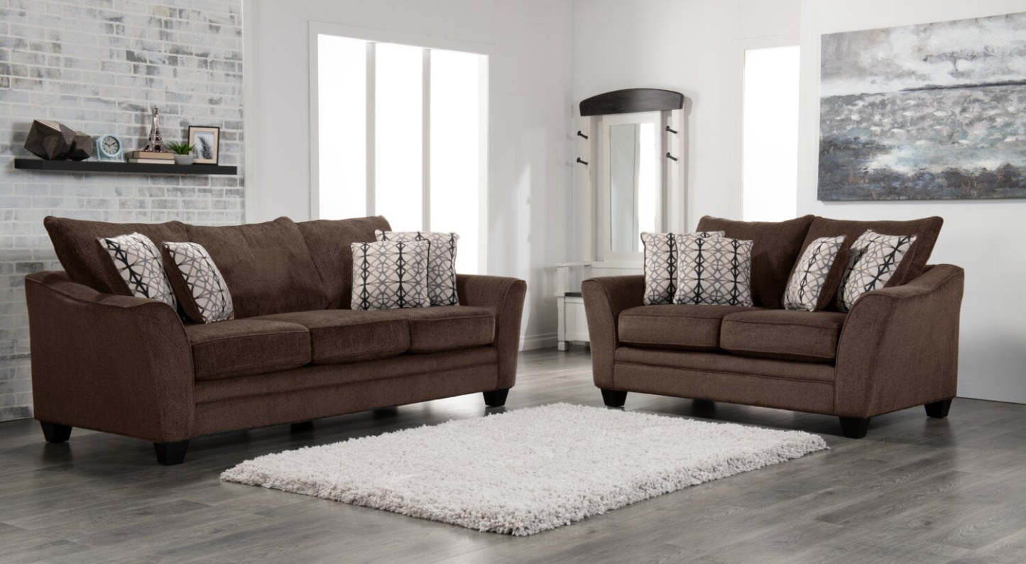 Fabriqué au Canada, canapé-lit queen-size Febe 100 en tissu de chenille avec accoudoirs évasés et coussins décoratifs - brun