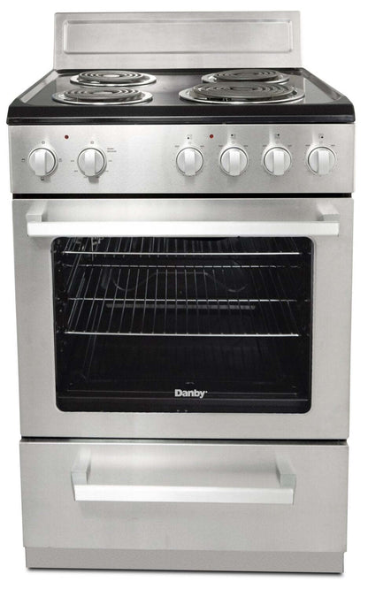 Cuisinière électrique Danby de 2,5 pi³ avec largeur compacte de 24 po et 4 brûleurs - acier inoxydable - DERM240BSS… | Cuisinière électrique Danby de 2,5 pi³ de largeur compacte de 24 po et à 4 brûleurs - acier inoxydable…