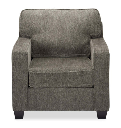 Made in Canada Lennox 35 Chenille Fabric Chair with Reversible Cushions and Track Arms - Grey | Fauteuil Lennox de 35 po fabriqué au Canada en tissu de chenille avec coussins réversibles et accoudoirs rectilignes - gris