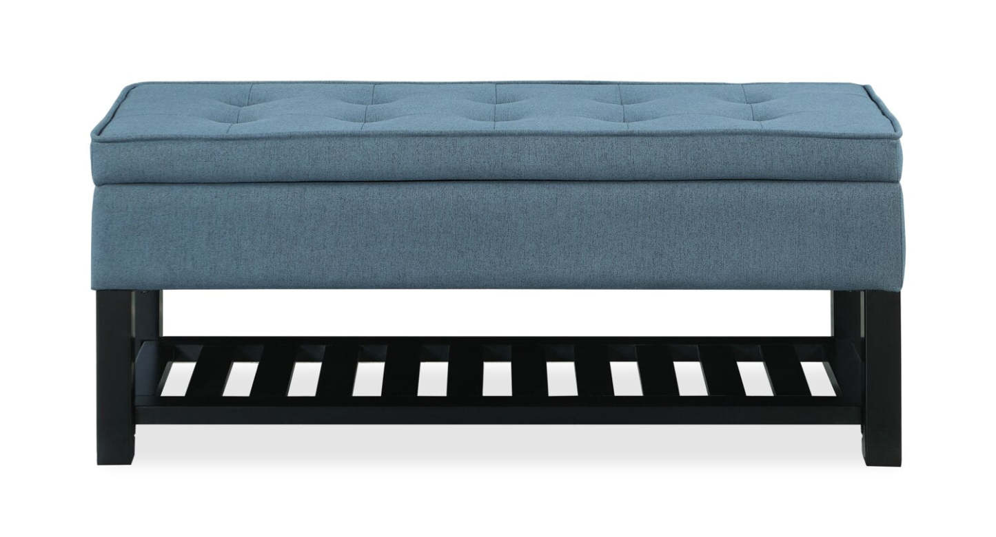 Ryan 43.5 Storage Bench with Bottom Shelf - Blue|Banc de rangement Ryan de 43,5 po avec tablette Inférieure - bleu