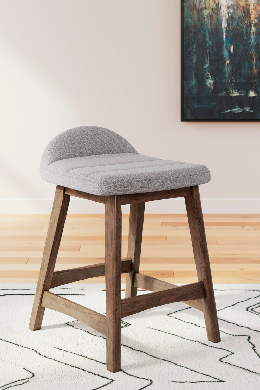 Tabouret à hauteur de comptoir Jovi avec tissu d'apparence lin, bois - gris | Tabouret Jovi de hauteur comptoir en tissu d'apparence lin et en bois - gris