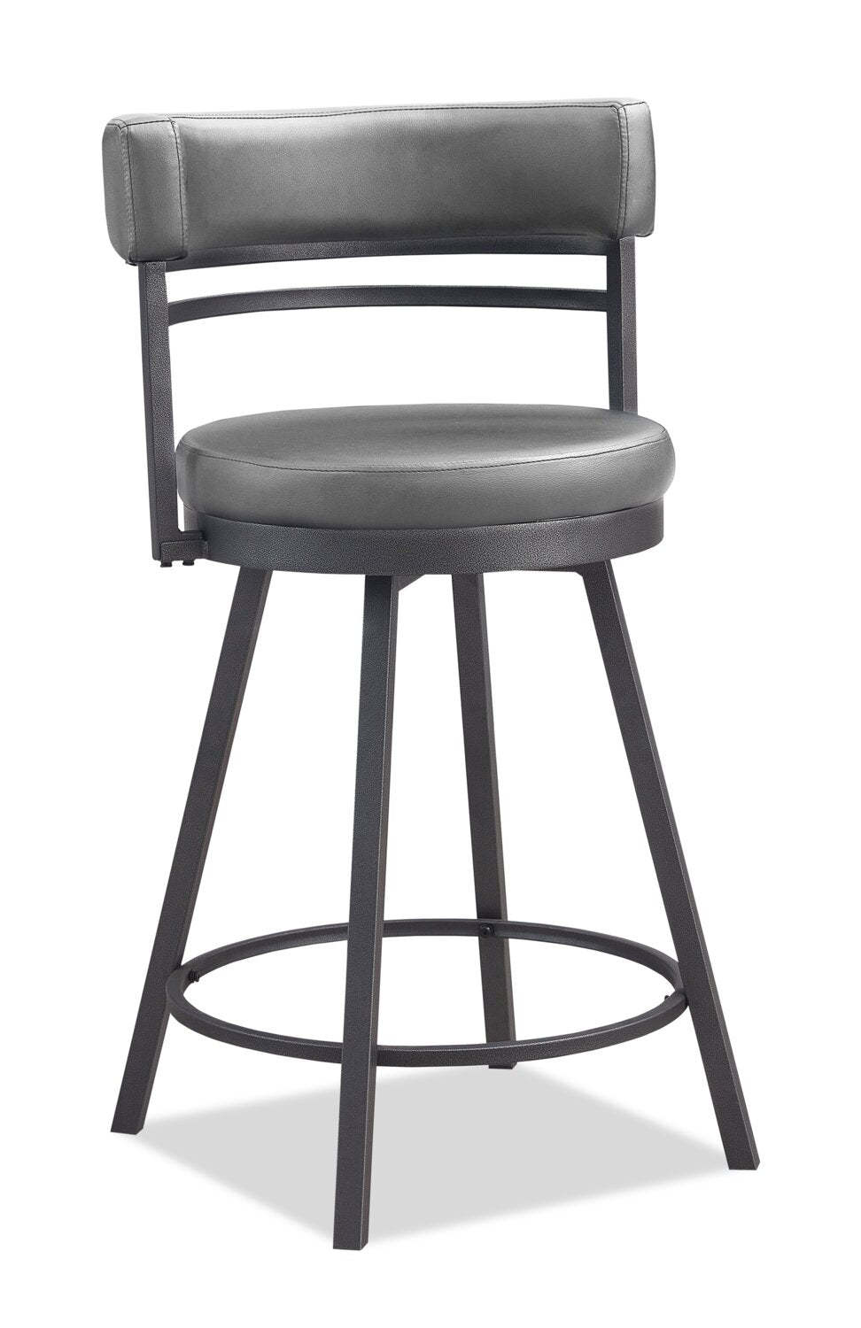 Tabouret de comptoir Mila avec siège pivotant, tissu en cuir végétalien, métal - Gris | Tabouret de bar Mila en tissu de cuir végétalien et en métal avec siège pivotant - gris