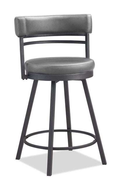 Tabouret de comptoir Mila avec siège pivotant, tissu en cuir végétalien, métal - Gris | Tabouret de bar Mila en tissu de cuir végétalien et en métal avec siège pivotant - gris