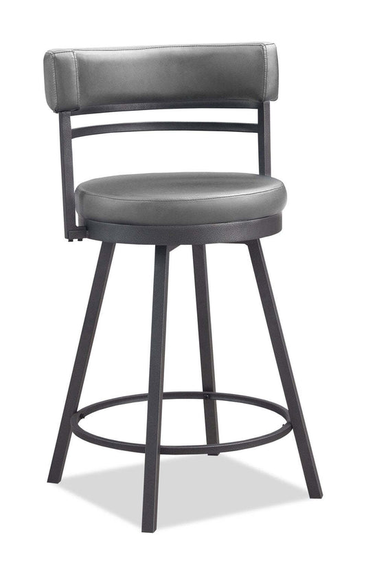Tabouret de comptoir Mila avec siège pivotant, tissu en cuir végétalien, métal - Gris | Tabouret de bar Mila en tissu de cuir végétalien et en métal avec siège pivotant - gris