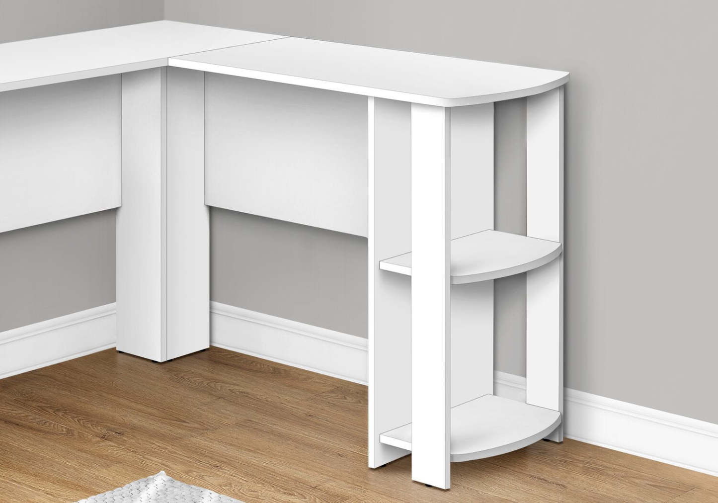 Bureau en forme de L Eason 47 avec étagère - Blanc|Bureau en forme de L Eason de 47 po avec tablette - blanc