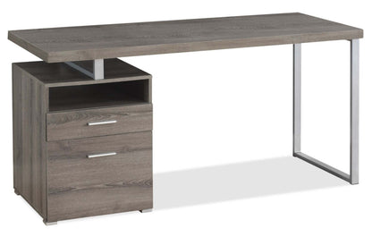 Bureau réglable Heather 60 avec 2 tiroirs et compartiment ouvert - Taupe foncé|Bureau réglable Heather de 60 po à 2 tiroirs et compartiment ouvert - taupe foncé