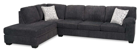 Fabriqué au Canada, canapé sectionnel de gauche Morgan 2 pièces en tissu de chenille avec sofa et coussins décoratifs - gris
