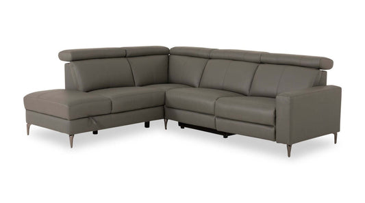 Sofa sectionnel de gauche à inclinaison électrique Valentino 3 pièces en cuir véritable avec appuie-têtes réglables - gris