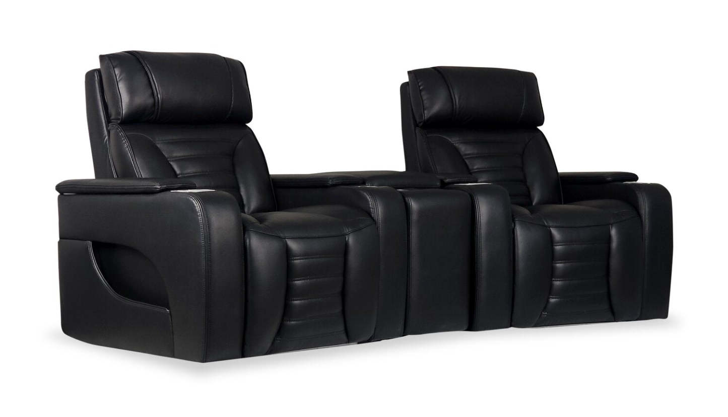 Sofa sectionnel à inclinaison électrique Zen 3 pièces de style cinéma maison en similicuir avec massage et console de rangement - noir
