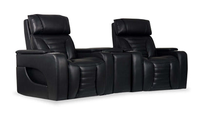 Sofa sectionnel à inclinaison électrique Zen 3 pièces de style cinéma maison en similicuir avec massage et console de rangement - noir