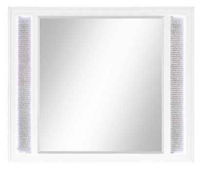 Miroir de commode de chambre à coucher Ava avec lumière LED, Glam - Blanc | Miroir de commode de chambre à coucher somptueux Ava avec éclairage à DEL - blanc