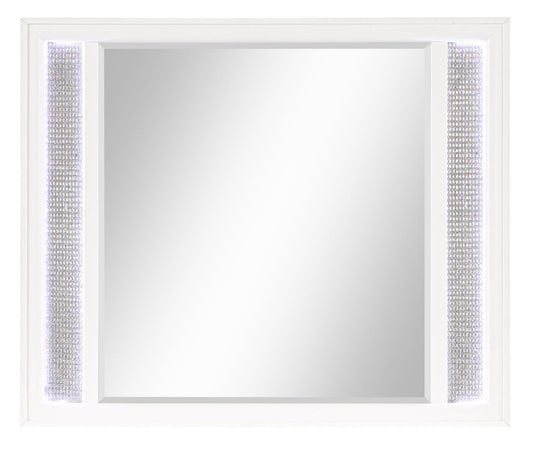 Miroir de commode de chambre à coucher Ava avec lumière LED, Glam - Blanc | Miroir de commode de chambre à coucher somptueux Ava avec éclairage à DEL - blanc