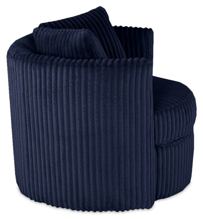 Made in Canada Petite 36 Chenille Fabric Swivel Cuddler Accent Chair - Groove Midnight Blue | Fauteuil d’appoint pivotant Cuddler Petite de 36 po fabriqué au Canada en tissu de chenille - bleu Groove Midnight