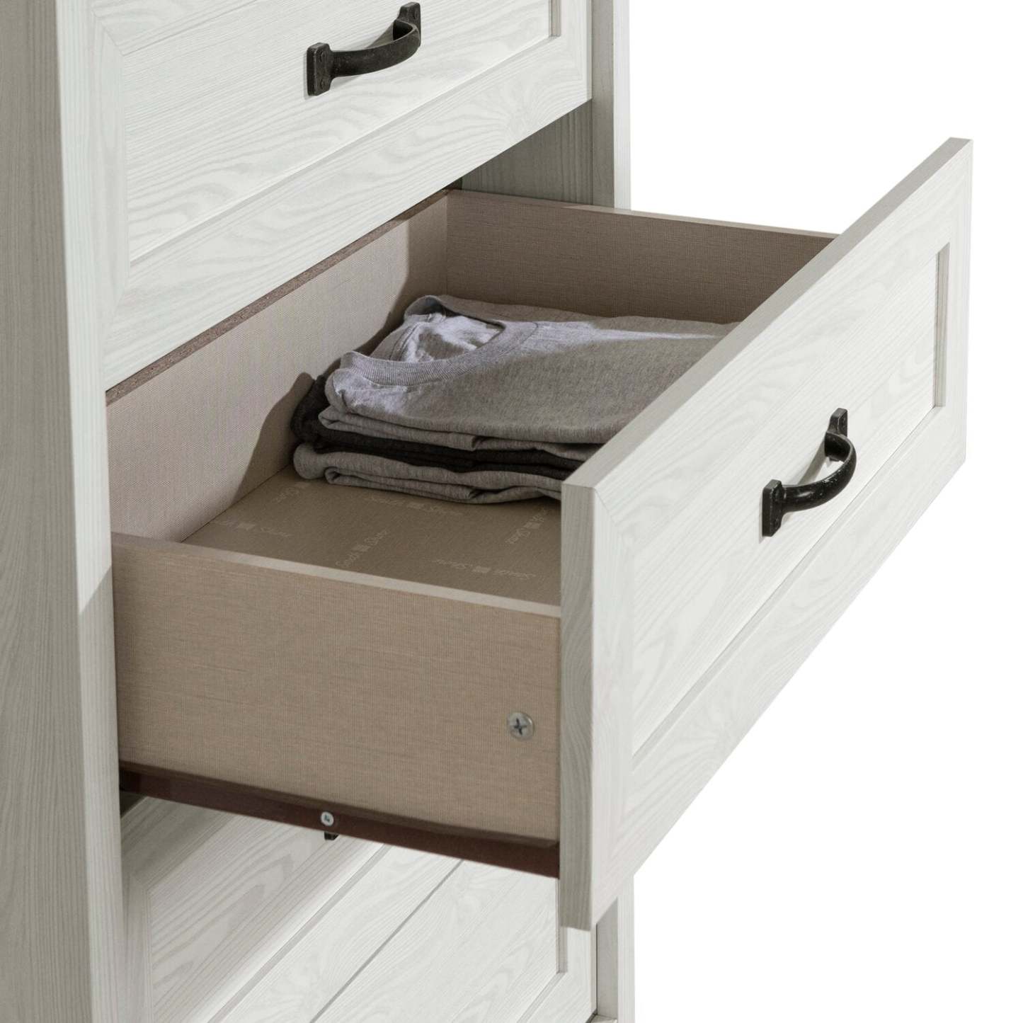 Commode de chambre à coucher Dove, 5 tiroirs, 30,5 L x 49 H, fabriquée au Canada - Blanc | Commode verticale Dove de 30,5 po (L) x 49 po (H) à 5 tiroirs pour la chambre à coucher, fabriquée au Canada - blanche
