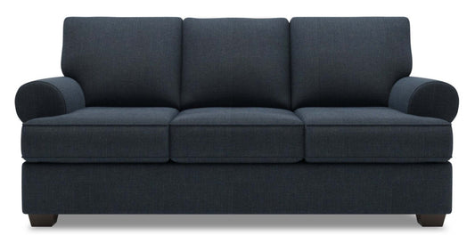 Fabriqué au Canada Canapé Personnalisable Roll 86 en Tissu d'Aspect Lin avec Accoudoirs Roulés - Bleu Marin Luna | Canapé Roll de Sofa Lab de 86 po fabriqué au Canada en tissu d’apparence lin avec accoudoirs enroulés - bleu Marin Luna | RO102491