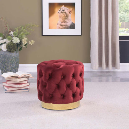 Pouf rond Adell de 17 po en tissu avec base dorée - rouge