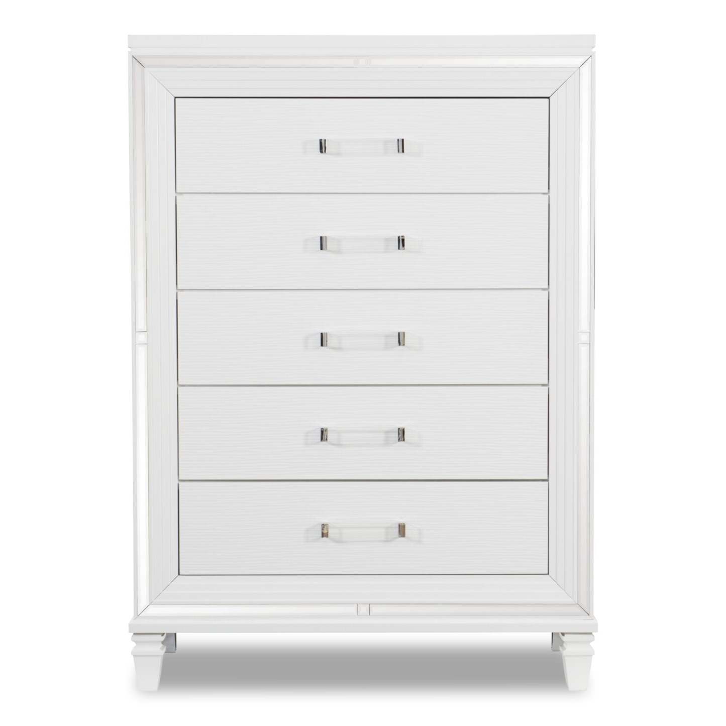 Commode de chambre Max, 5 tiroirs, 38 L x 54,3 H, Glam - Blanc | Commode verticale somptueuse Max de 38 po (L) x 54,3 po (H) à 5 tiroirs pour la chambre à coucher - blanche