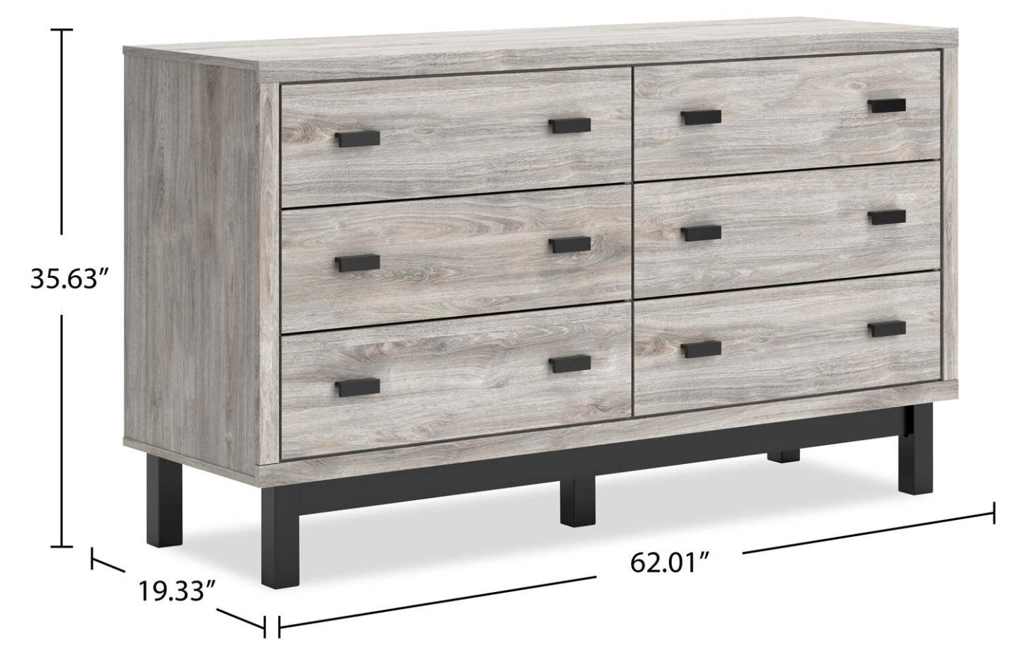 Commode Zen de 62 po (L) x 35,6 po (H) à 6 tiroirs pour la chambre à coucher - grise