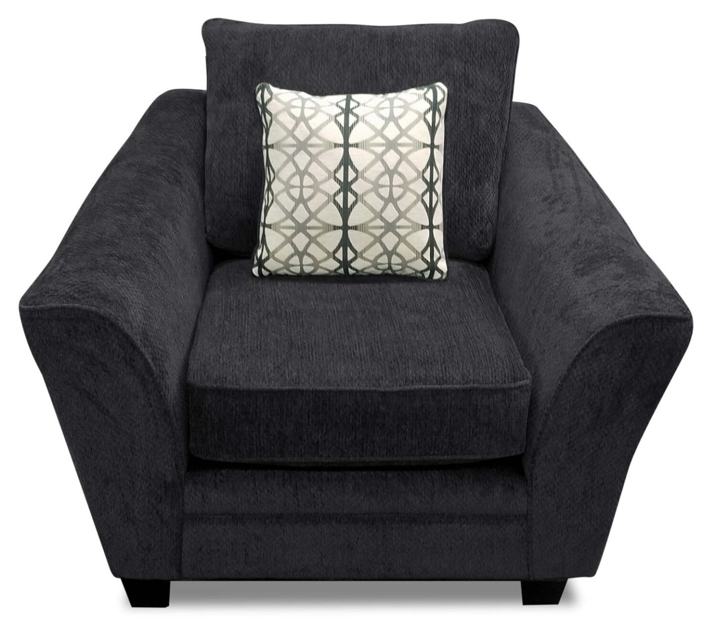 Fauteuil Febe de 49 po fabriqué au Canada en tissu de chenille avec accoudoirs évasés et pattes en bois - gris anthracite